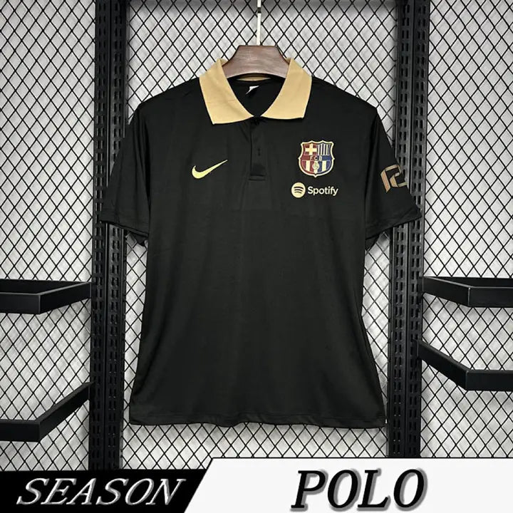 Camisa Polo Barcelona Preta Gola Dourada