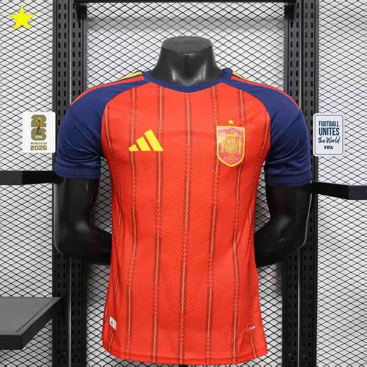 Camisa Espanha I 1 Estrela 2026 Jogador com Patches da Copa