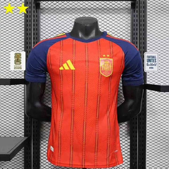 Camisa Espanha I 2 Estrelas 2026 Jogador com Patches da Copa