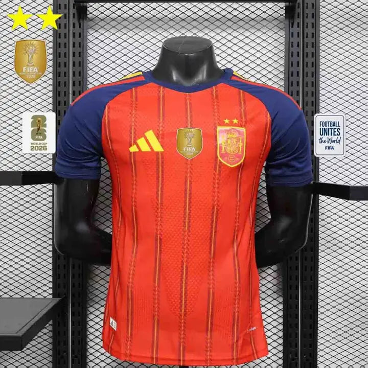 Camisa Espanha I 2 Estrelas 2026 Jogador com Patch de Campeão e Patches da Copa